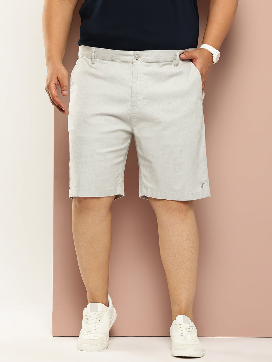 Thomas Scott Men Grey Plus Size Mid-Rise Regular Fit Woven Chinos Shorts