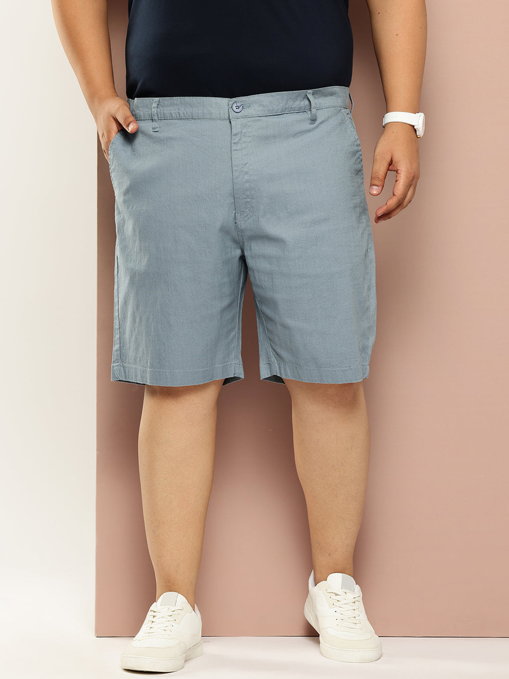 Thomas Scott Men MidBlue Plus Size Mid-Rise Regular Fit Woven Chinos Shorts