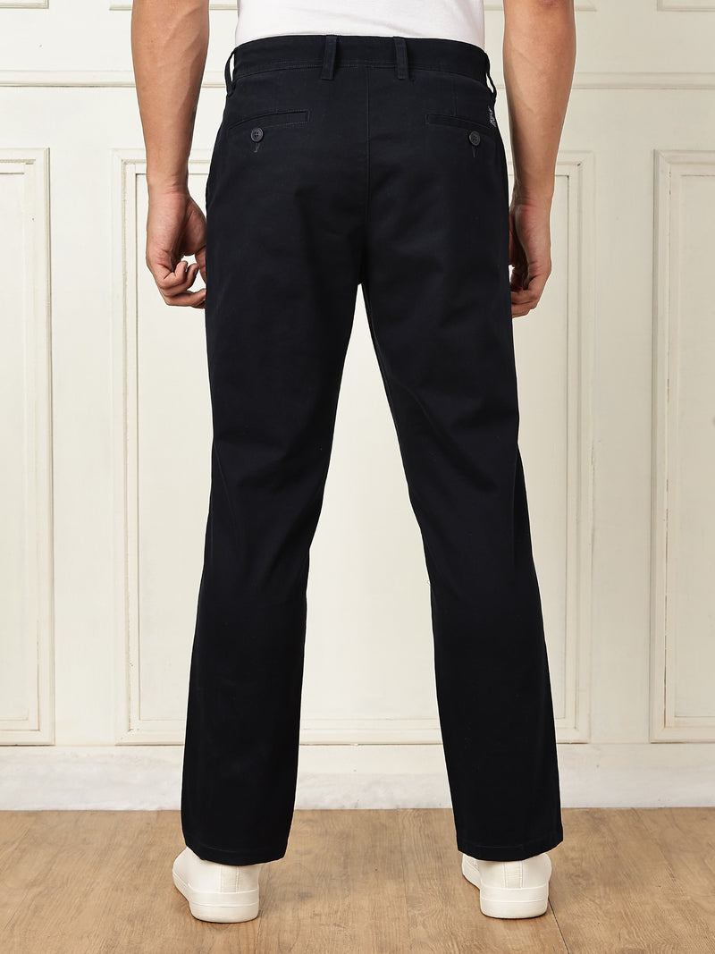 Thomas Scott Men Navy Mid-Rise Straight Fit Solid Woven Chinos Trouser