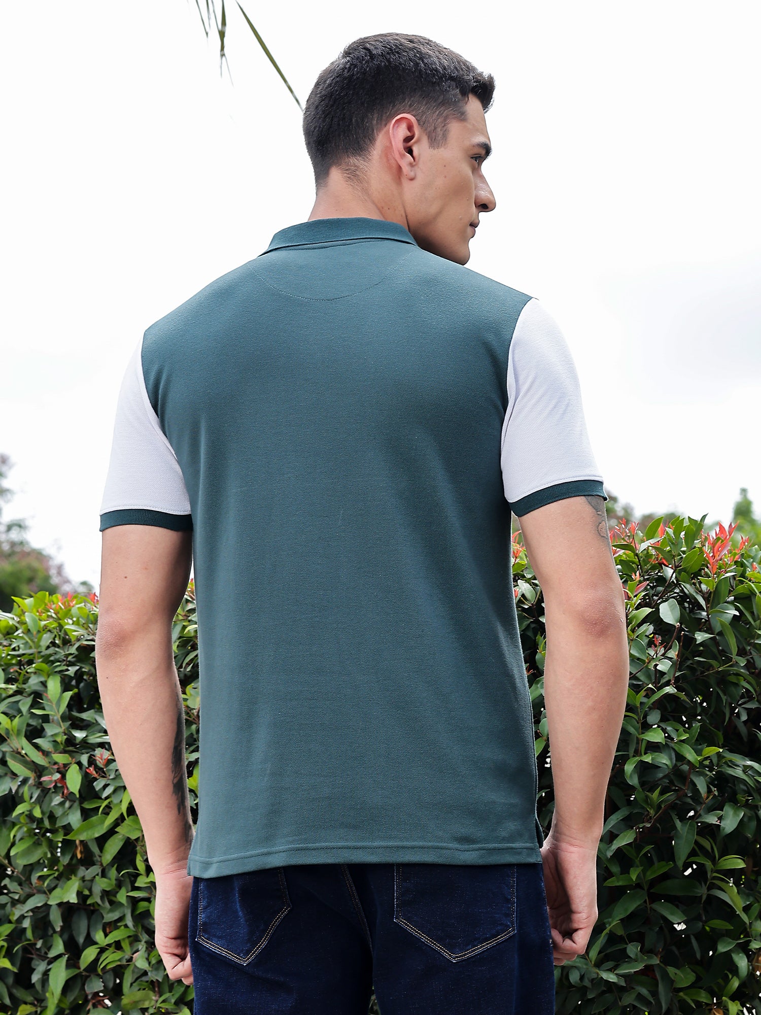 Thomas Scott Men BottleGreen Regular Fit Short Sleeves Knitted Polo Collar Tshirt