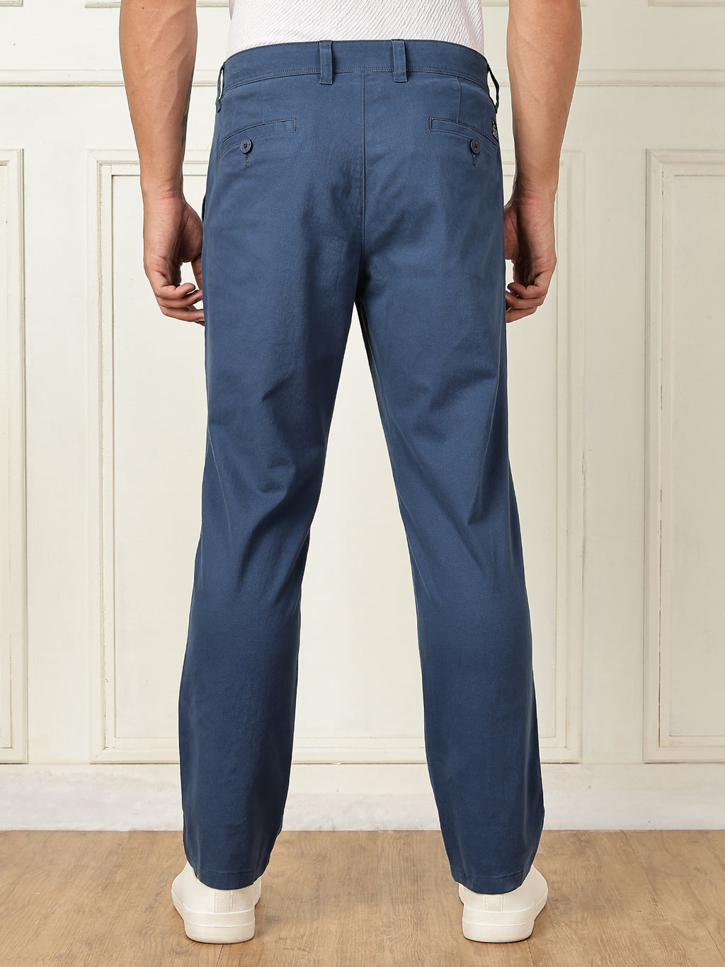 Thomas Scott Men InkBlue Mid-Rise Straight Fit Solid Woven Chinos Trouser
