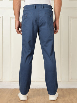 Thomas Scott Men InkBlue Mid-Rise Straight Fit Solid Woven Chinos Trouser