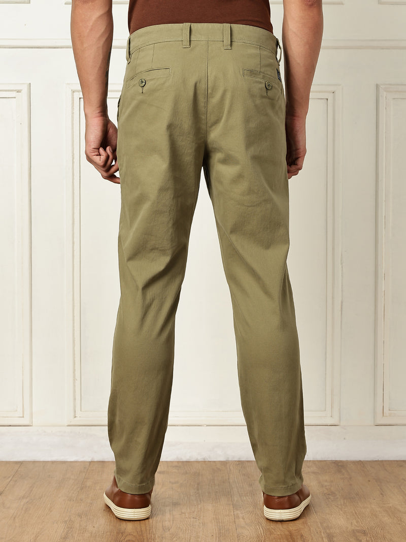 Thomas Scott Men Olive Mid-Rise Straight Fit Solid Woven Chinos Trouser