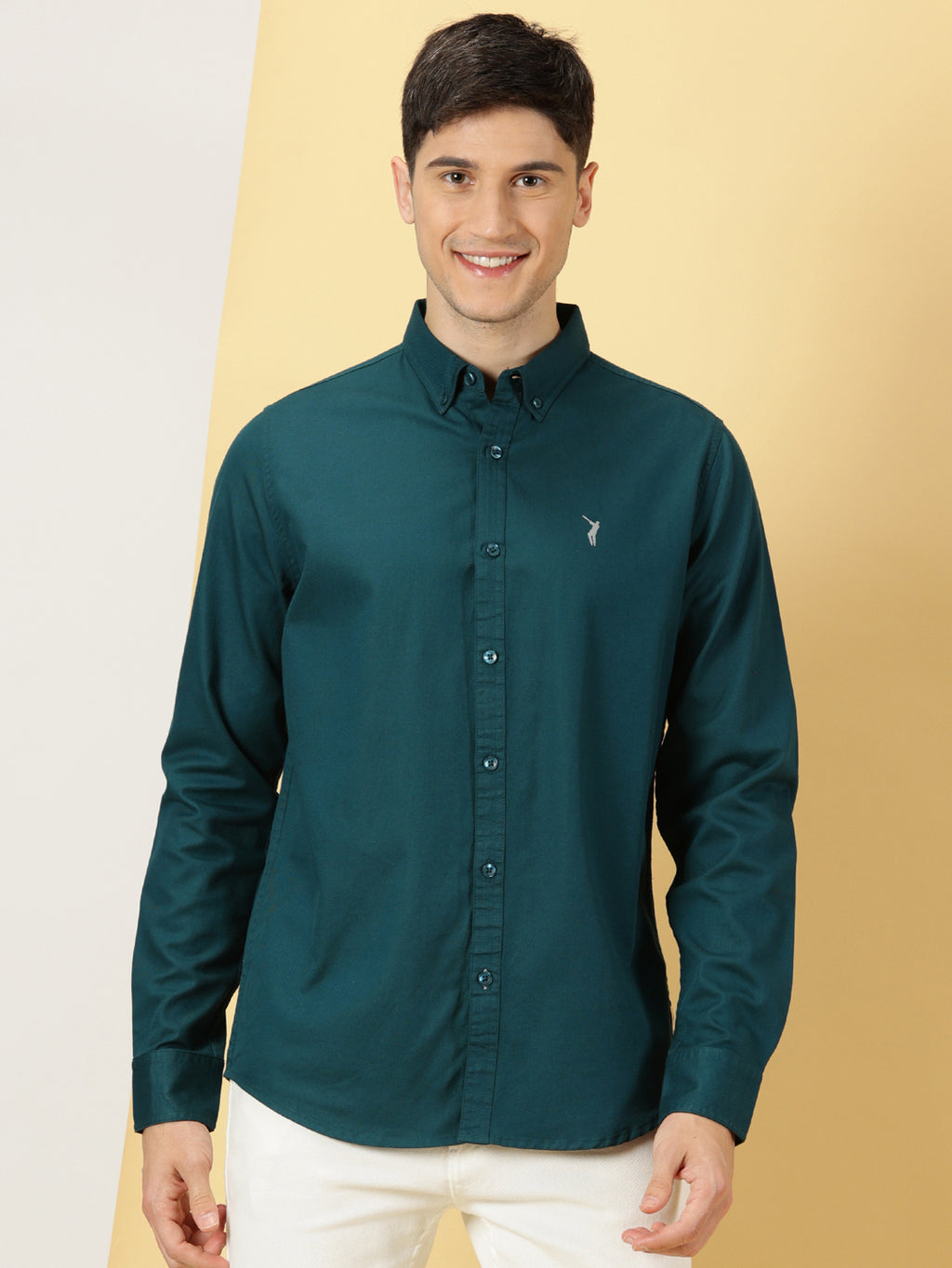 Thomas Scott Men Teal Slim Fit Long Sleeves Button Down Collar Twill Casual Shirt