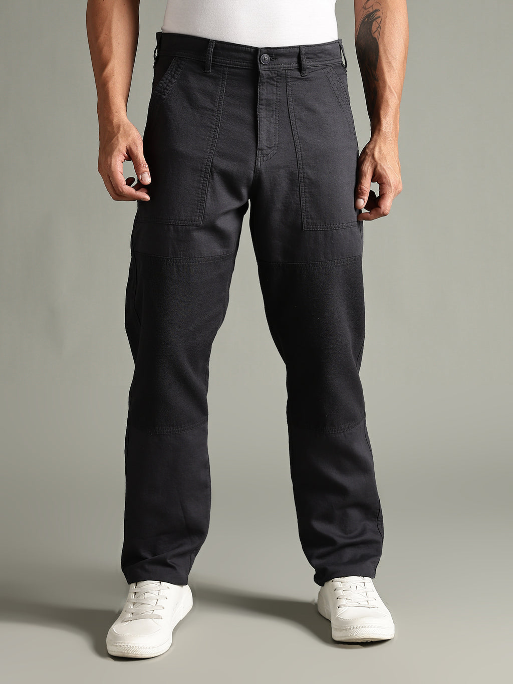 Thomas Scott Men Dark Grey Mid-Rise Relaxed Fit Woven Trouser
