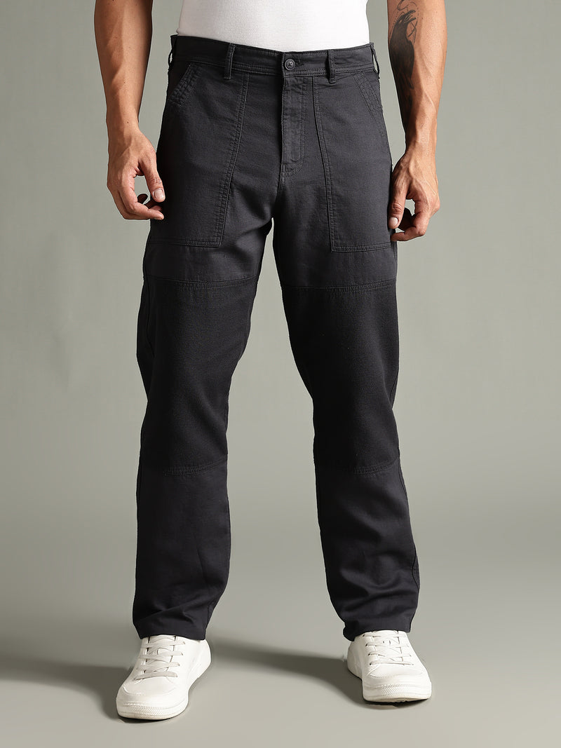 Thomas Scott Men Dark Grey Mid-Rise Relaxed Fit Woven Trouser