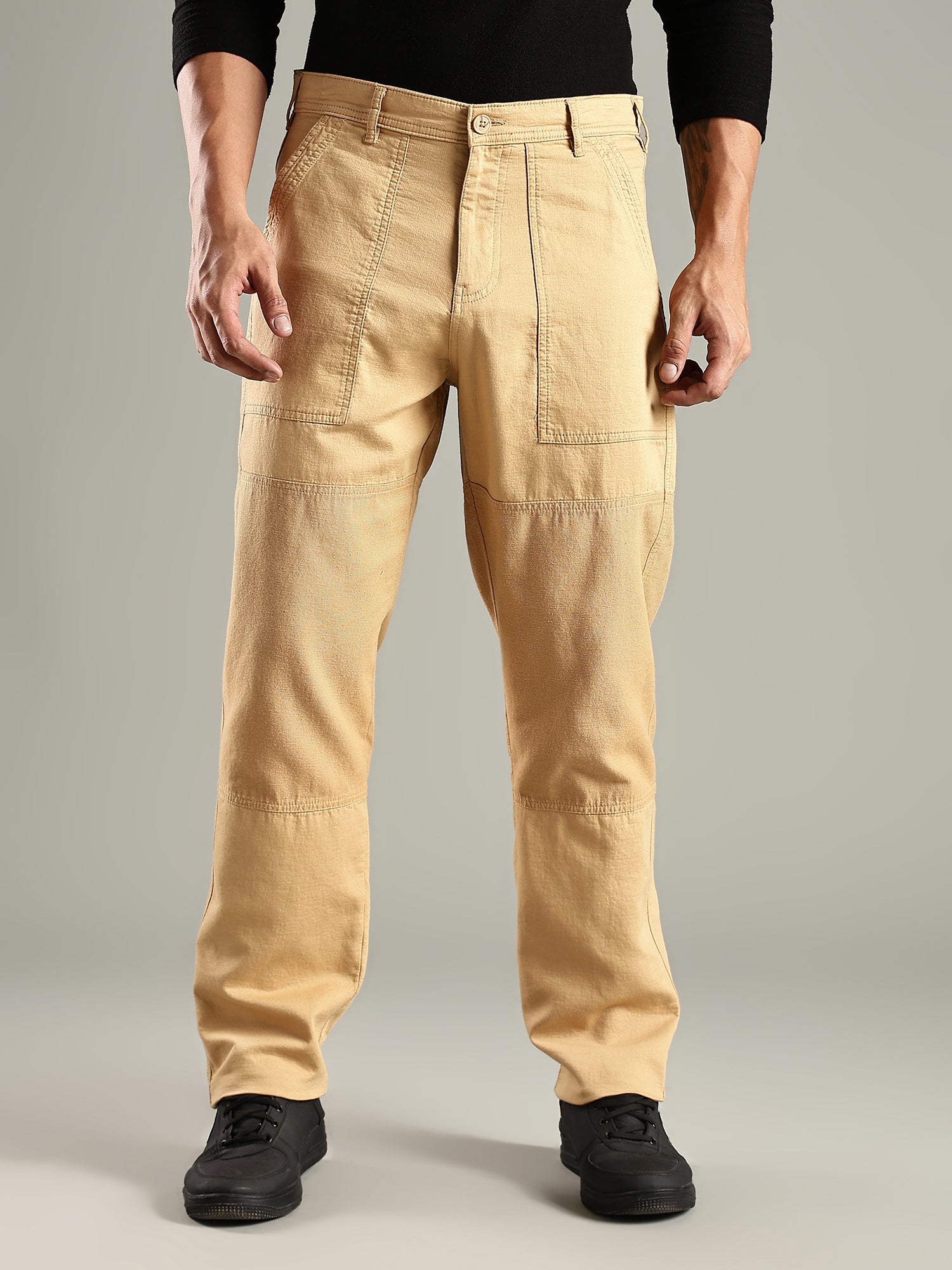 Thomas Scott Men Fawn Mid-Rise Relaxed Fit Woven Trouser