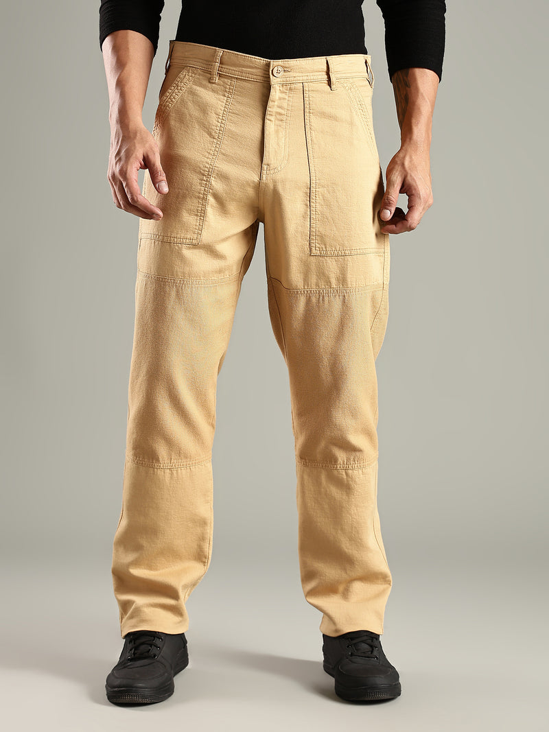 Thomas Scott Men Fawn Mid-Rise Relaxed Fit Woven Trouser