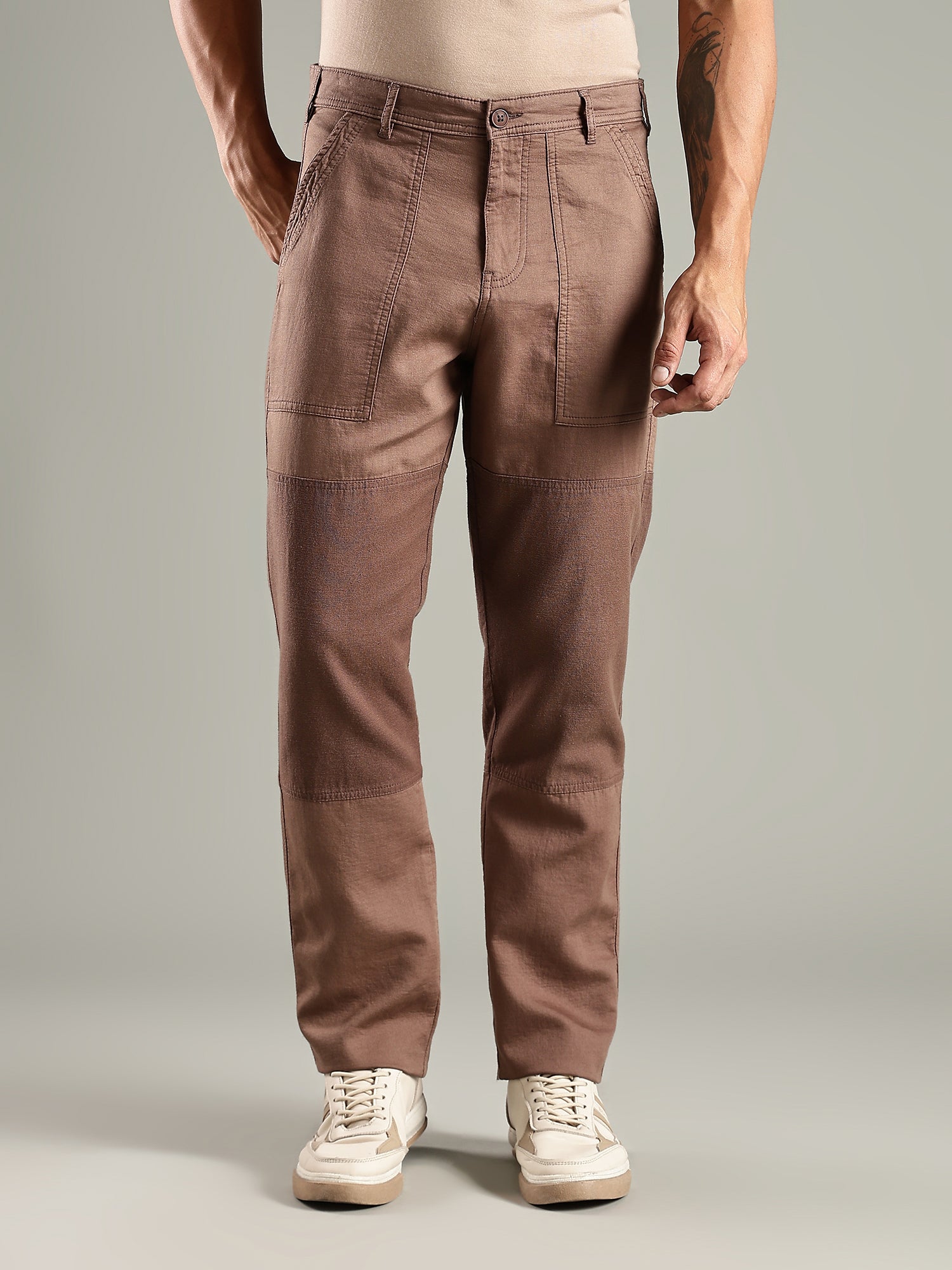 Thomas Scott Men Light Brown Mid-Rise Relaxed Fit Woven Trouser