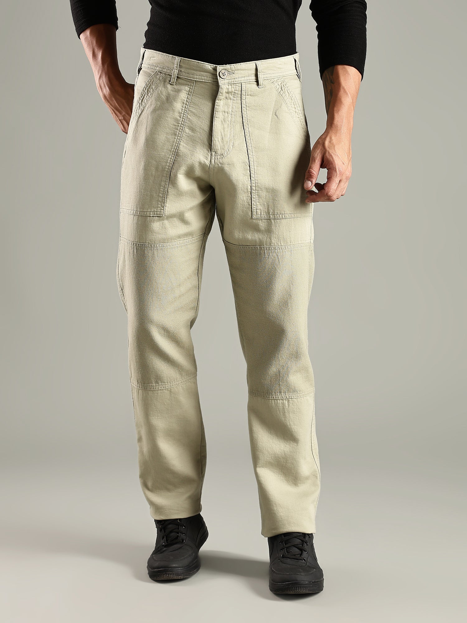 Thomas Scott Men Olive Mid-Rise Relaxed Fit Woven Trouser