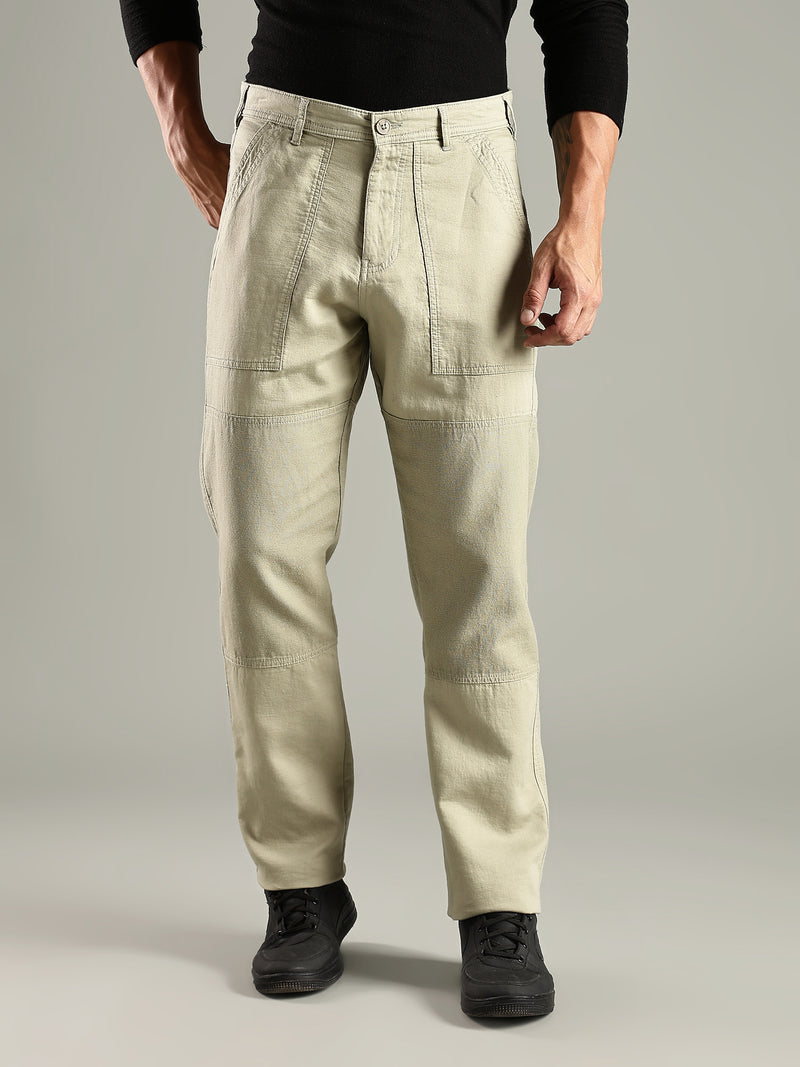 Thomas Scott Men Olive Mid-Rise Relaxed Fit Woven Trouser
