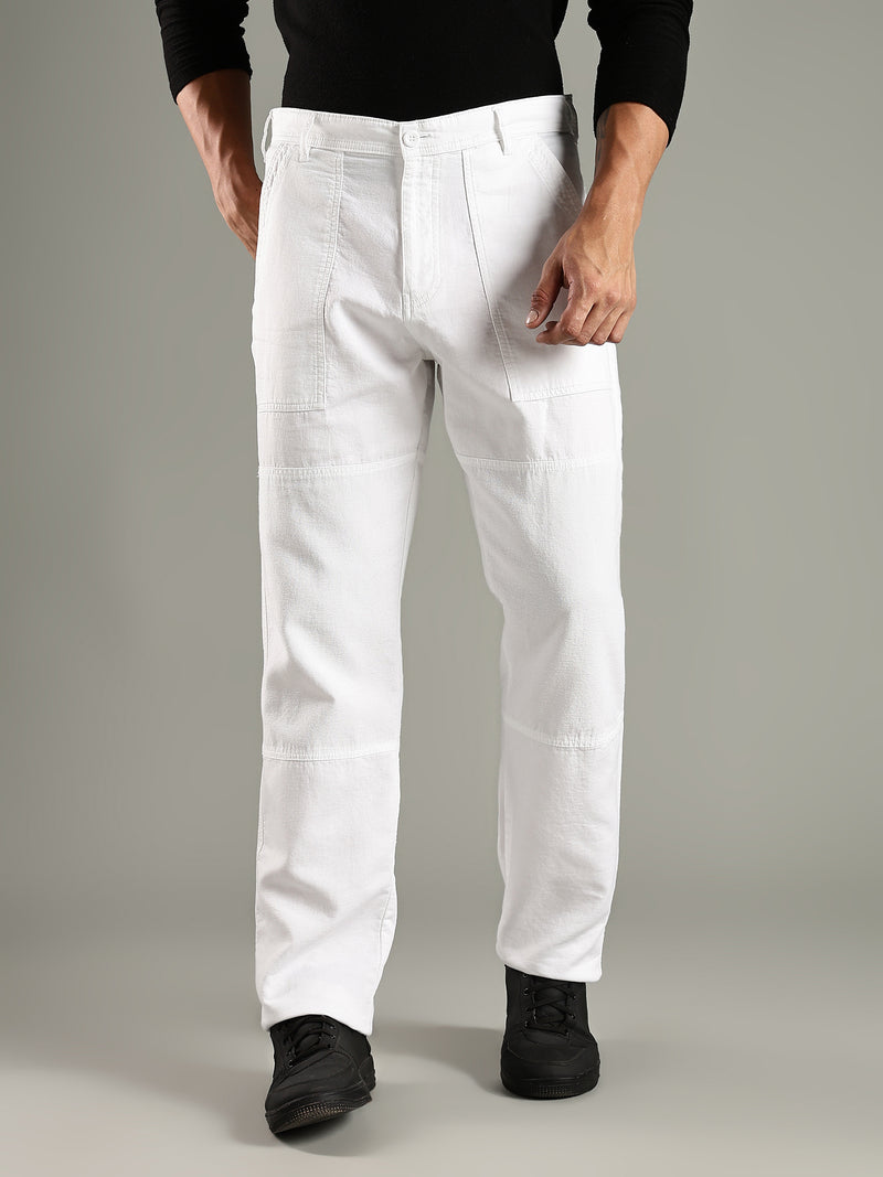 Thomas Scott Men White Mid-Rise Relaxed Fit Woven Trouser