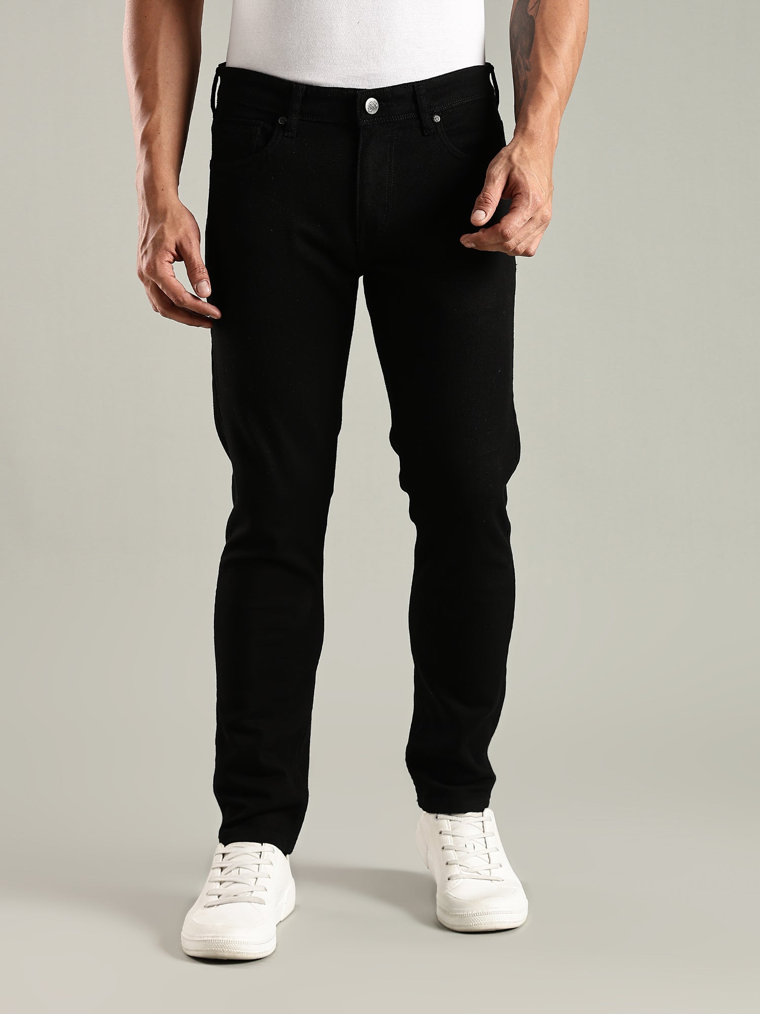 Thomas Scott Men Black Mid-Rise Slim Fit No Fade Stretchable Jeans