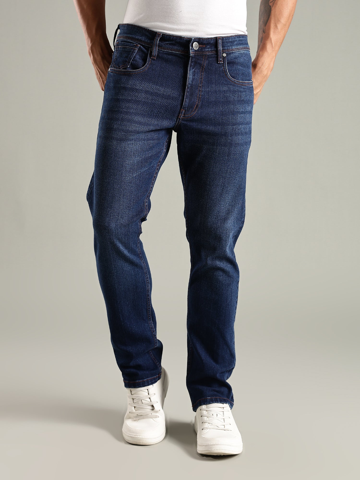 Thomas Scott Men Indigo Mid-Rise Straight Fit Stretchable Jeans