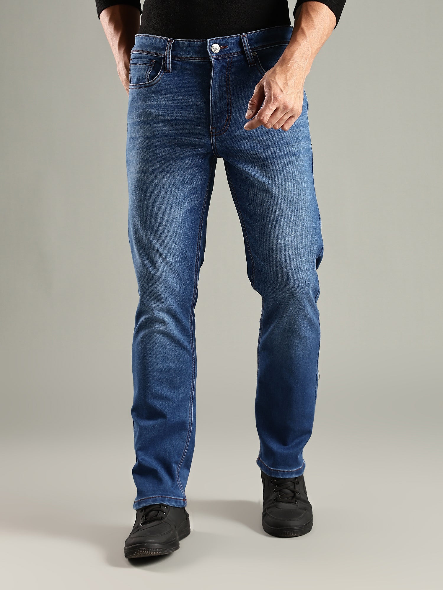 Thomas Scott Men Indigo Mid-Rise Straight Fit Stretchable Jeans