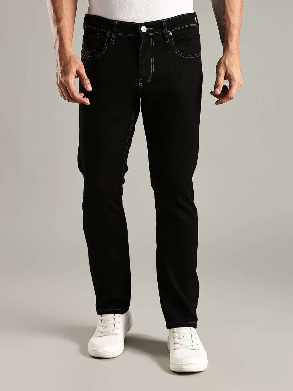Thomas Scott Men Black Mid-Rise Straight Fit Stretchable Jeans