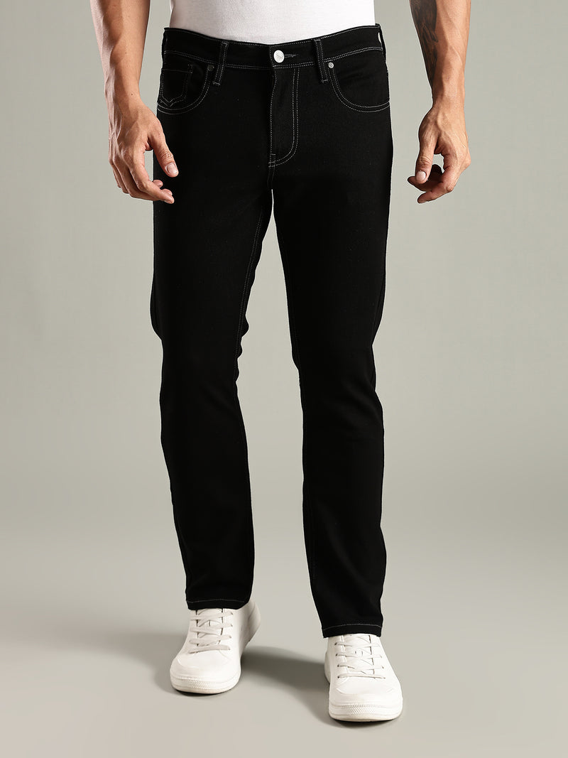 Thomas Scott Men Black Mid-Rise Straight Fit Stretchable Jeans