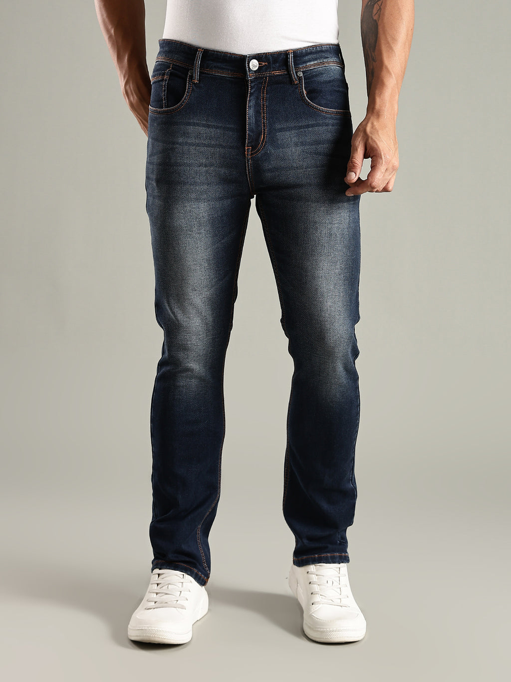 Thomas Scott Men Indigo Mid-Rise Straight Fit Stretchable Jeans