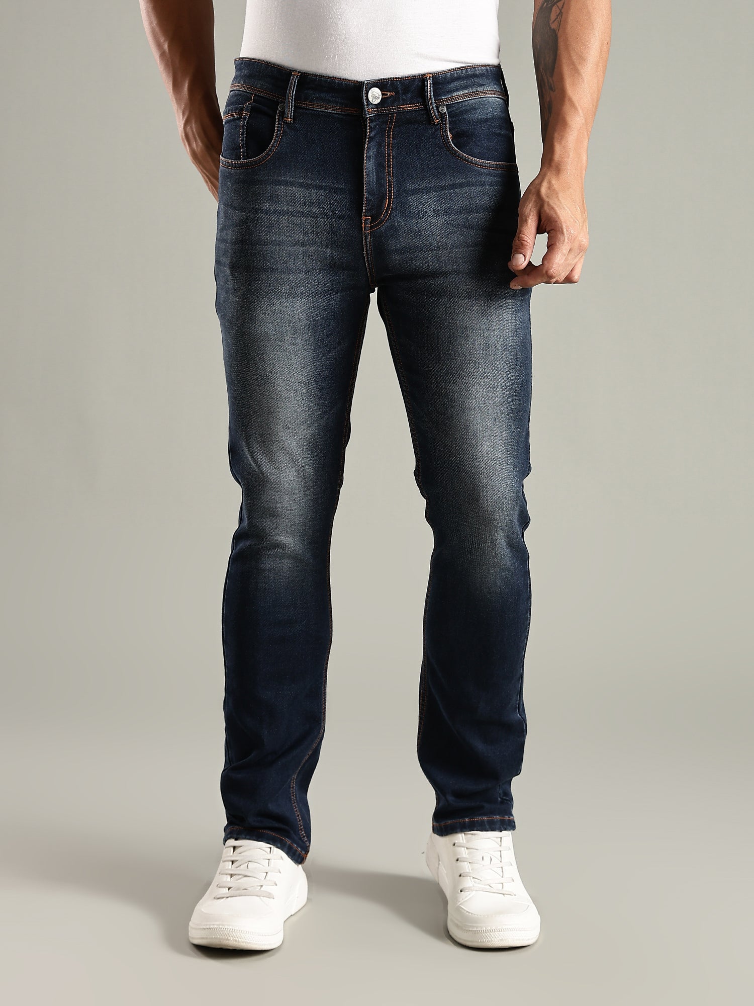 Thomas Scott Men Indigo Mid-Rise Straight Fit Stretchable Jeans