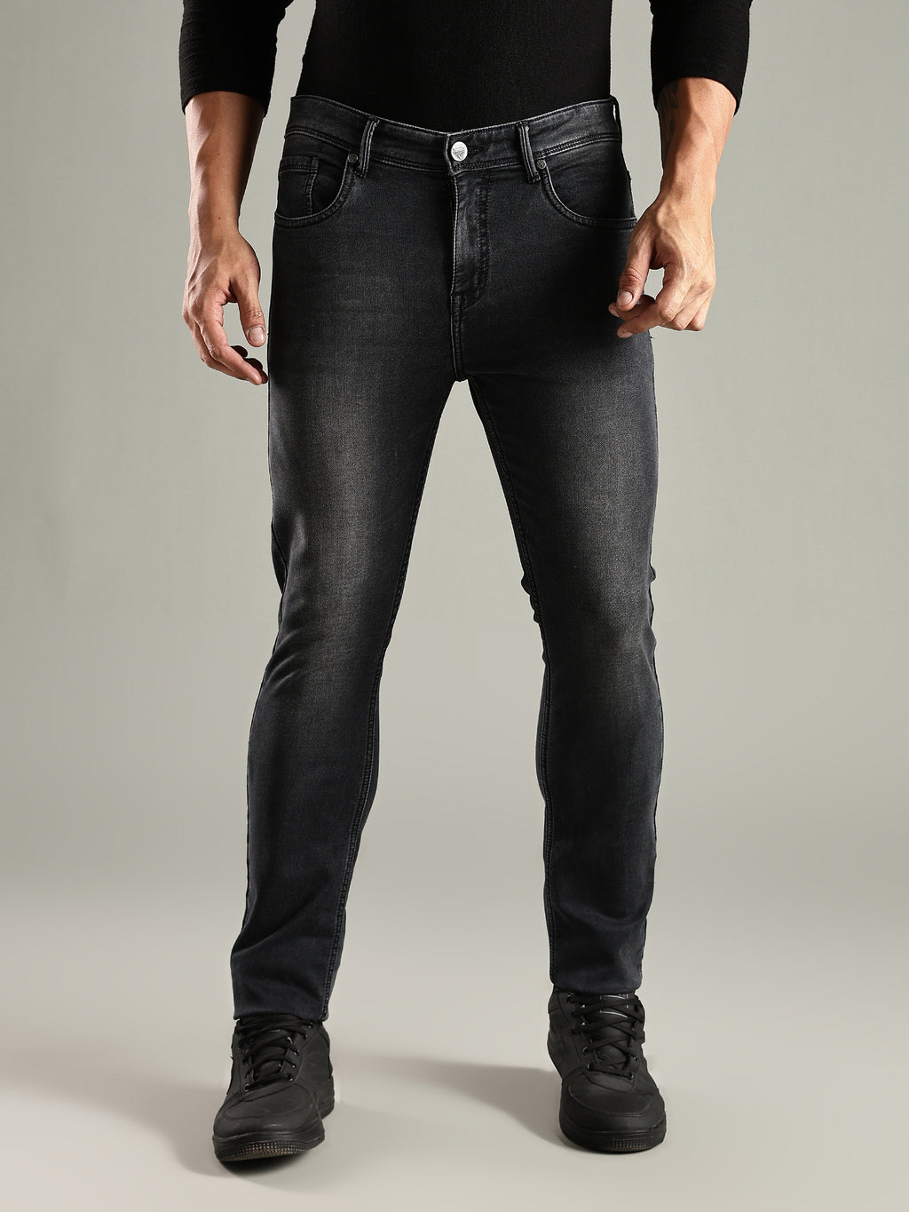 Thomas Scott Men Black Mid-Rise Straight Fit Stretchable Jeans