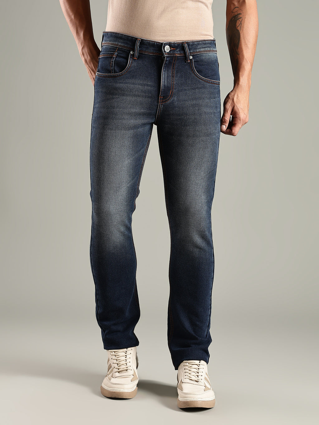 Thomas Scott Men Indigo Mid-Rise Straight Fit Stretchable Jeans
