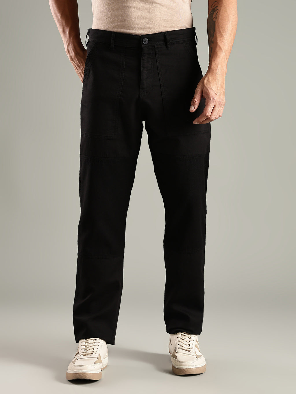 Thomas Scott Men Black Mid-Rise Relaxed Fit Woven Trouser