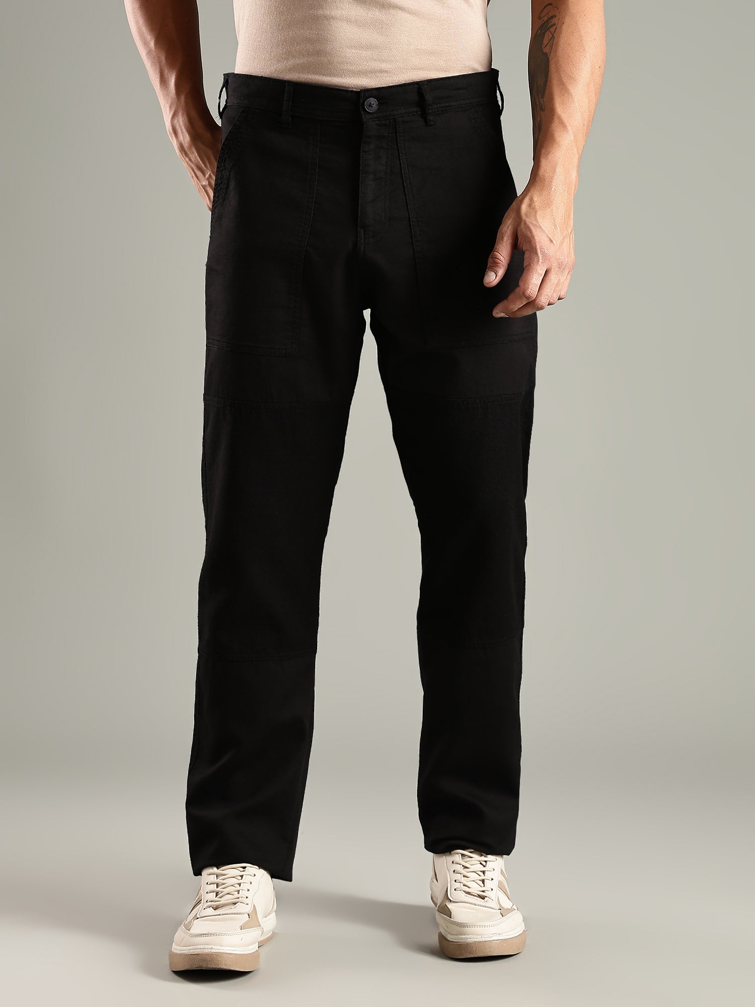 Thomas Scott Men Black Mid-Rise Relaxed Fit Woven Trouser