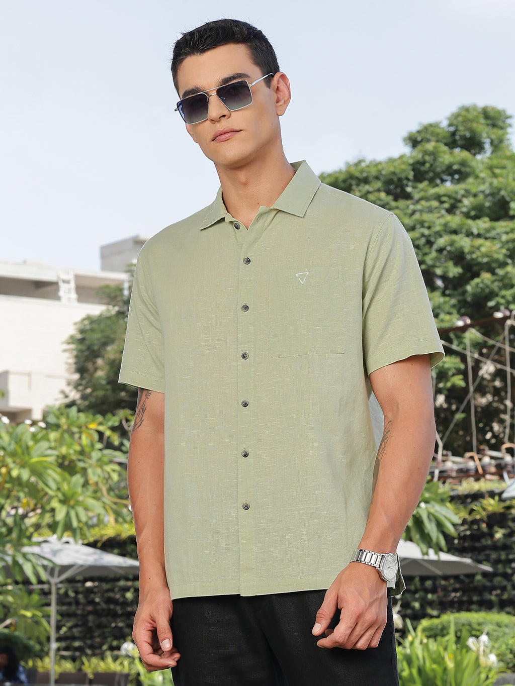 Thomas Scott Men Pista Short Sleeves Oversized Cotton Linen Casual Shirt