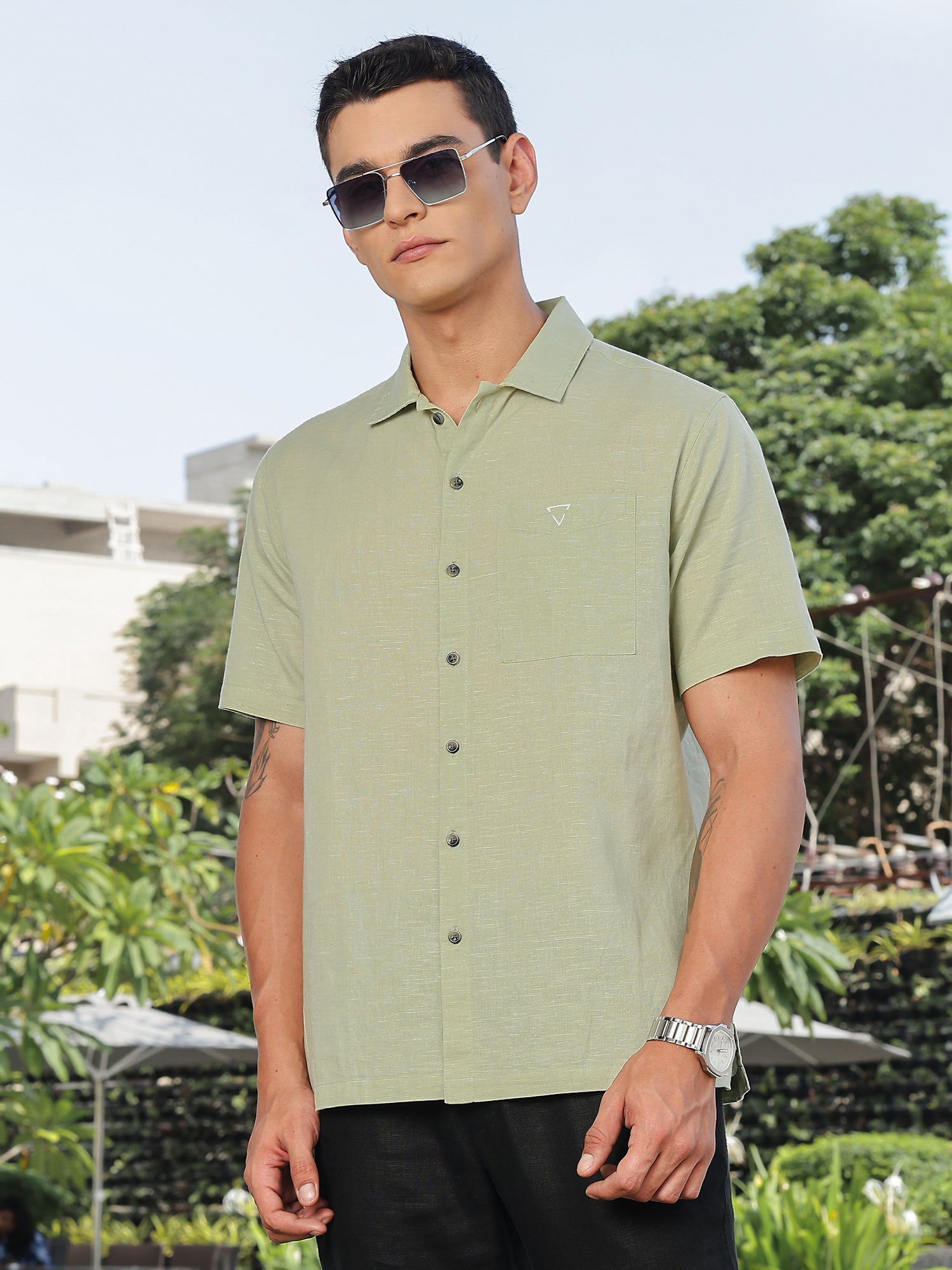 Thomas Scott Men Pista Short Sleeves Oversized Cotton Linen Casual Shirt
