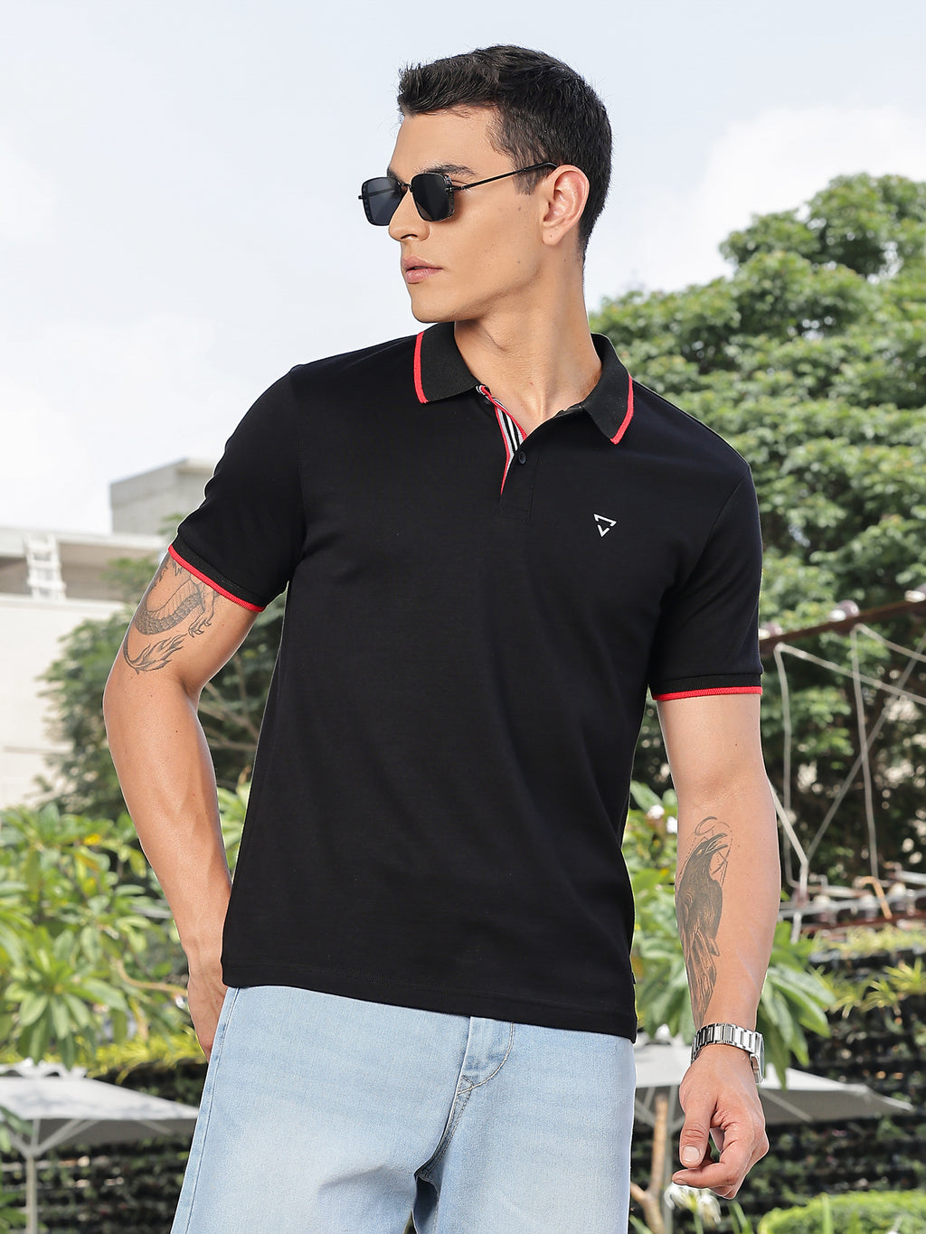 Thomas Scott Men Black Regular Fit Short Sleeves Polo Collar Knitted Tshirt