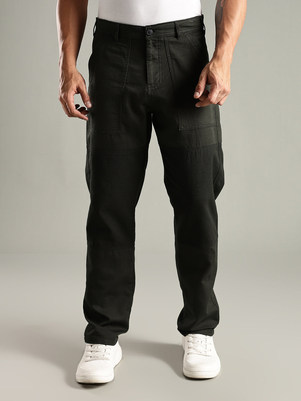 Thomas Scott Men Dark Green Mid-Rise Relaxed Fit Woven Trouser