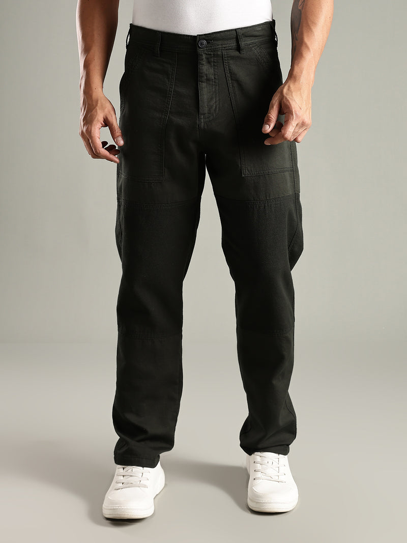 Thomas Scott Men Dark Green Mid-Rise Relaxed Fit Woven Trouser