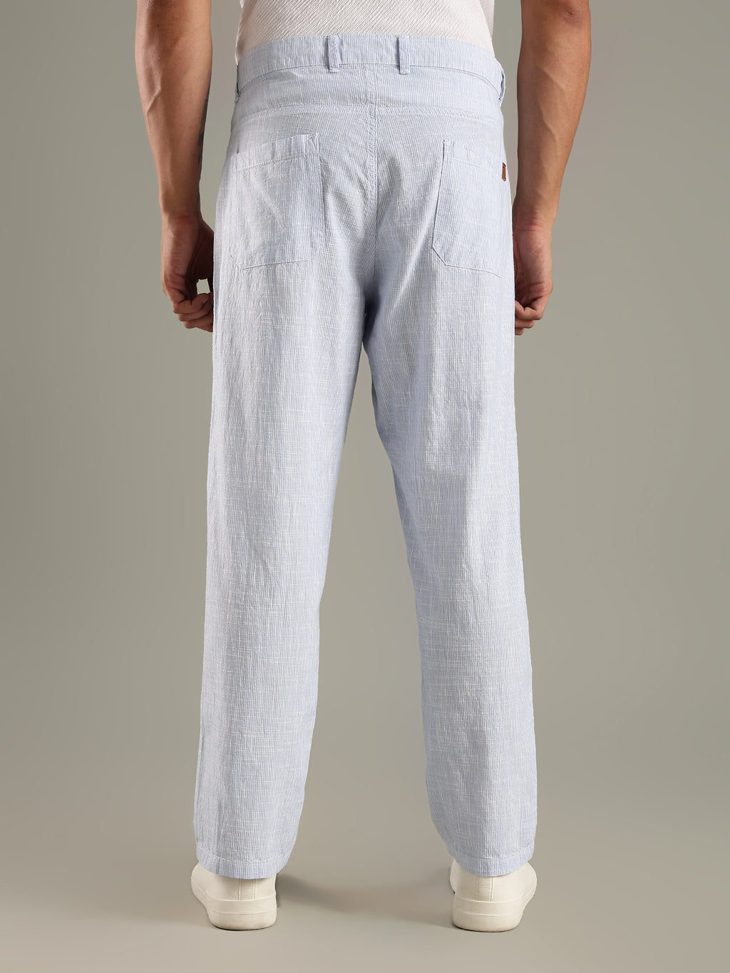 Thomas Scott Men Blue Straight Fit Mid-Rise Sriped Linen Trouser
