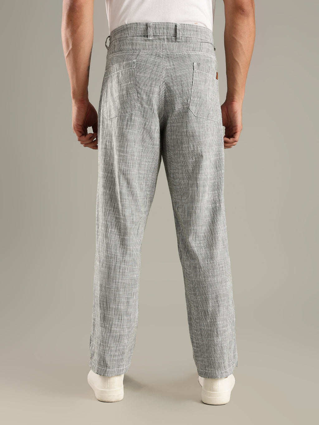 Thomas Scott Men Green Straight Fit Mid-Rise Sriped Linen Trouser