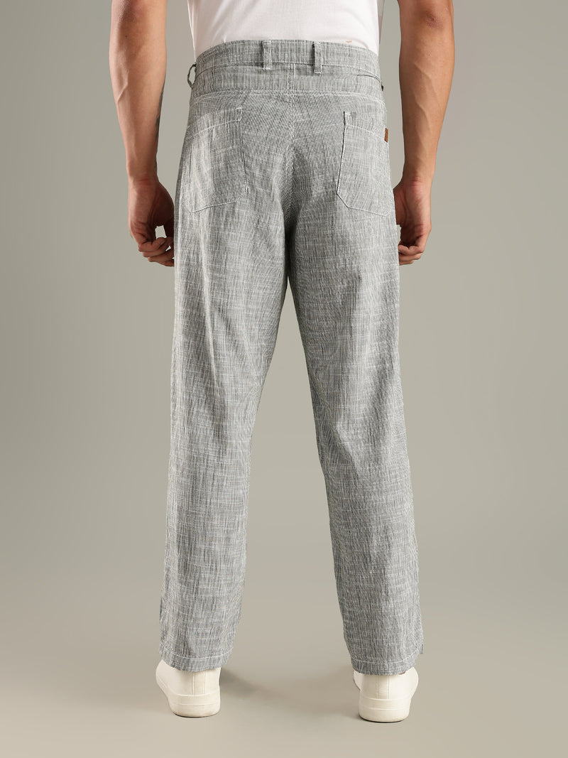 Thomas Scott Men Green Straight Fit Mid-Rise Sriped Linen Trouser