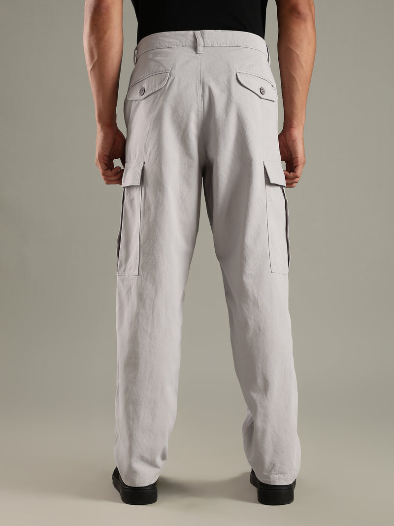 Thomas Scott Men LightGrey Mid-Rise Straight Fit Woven Cargo Trouser