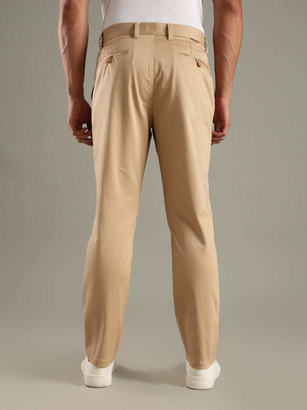 Thomas Scott Men Beige Straight Fit Mid-Rise Solid Chinos Trouser