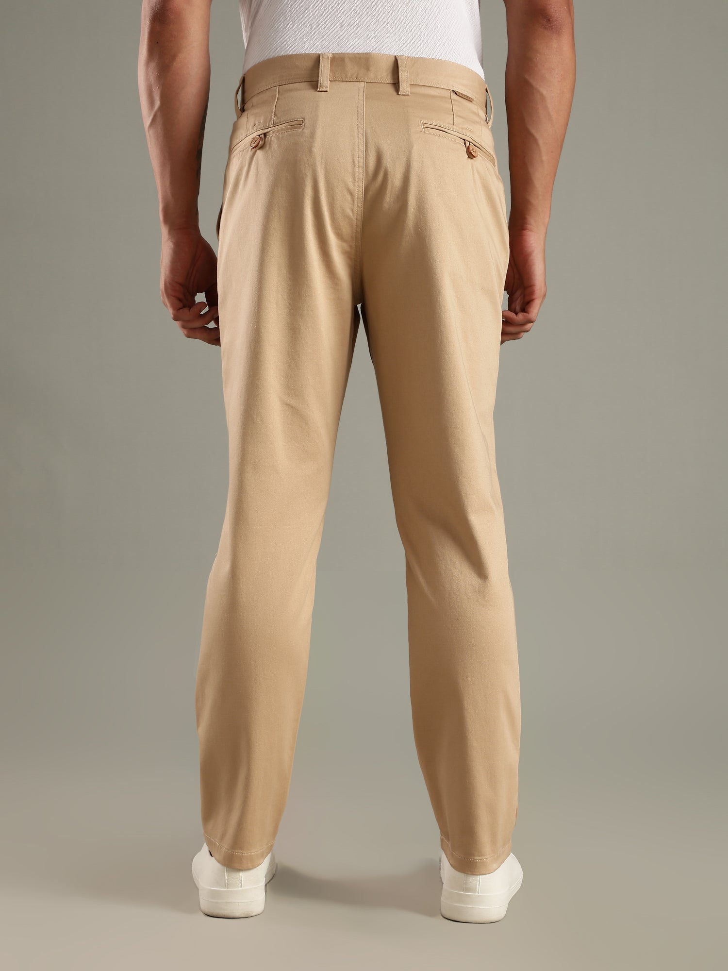 Thomas Scott Men Beige Straight Fit Mid-Rise Solid Chinos Trouser
