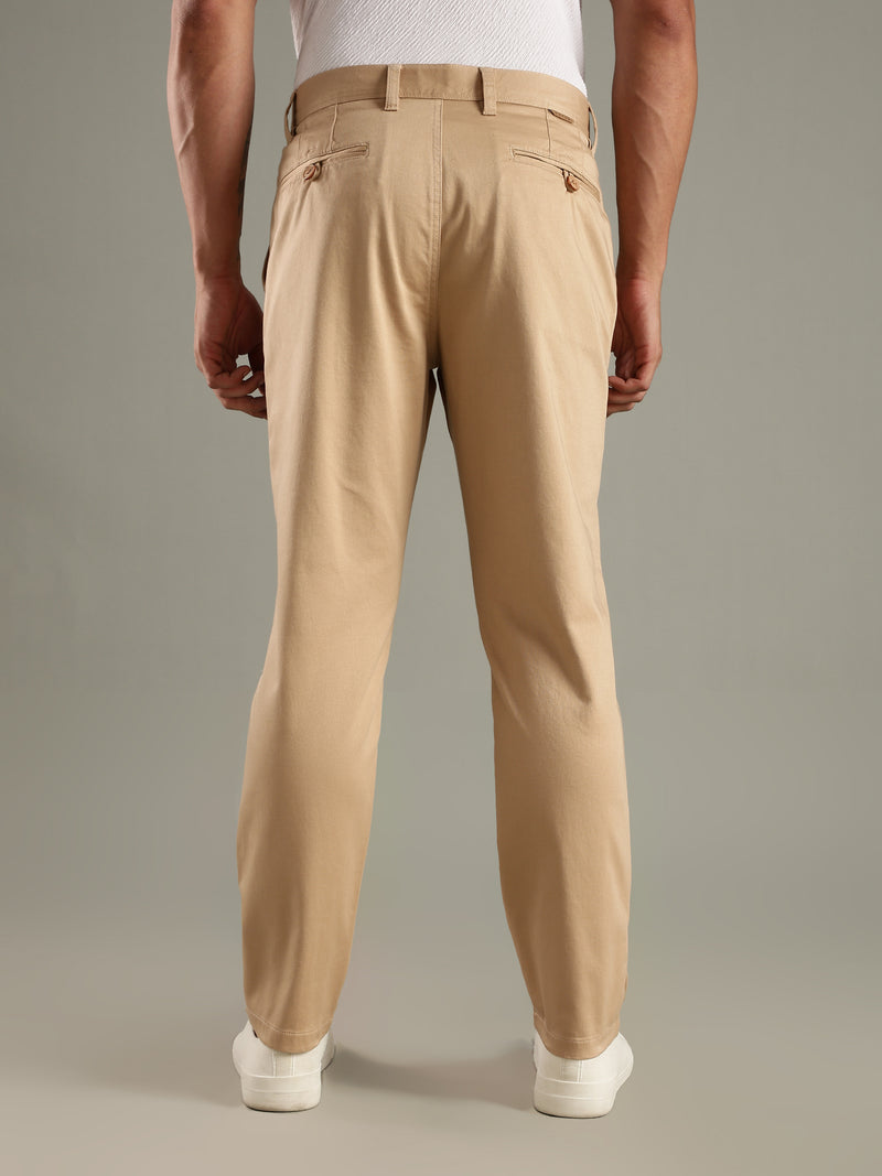 Thomas Scott Men Beige Straight Fit Mid-Rise Solid Chinos Trouser