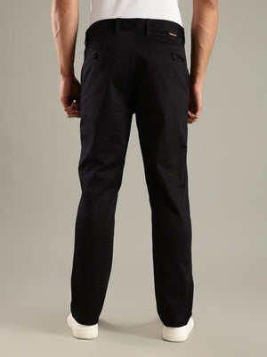 Thomas Scott Men Black Straight Fit Mid-Rise Solid Chinos Trouser
