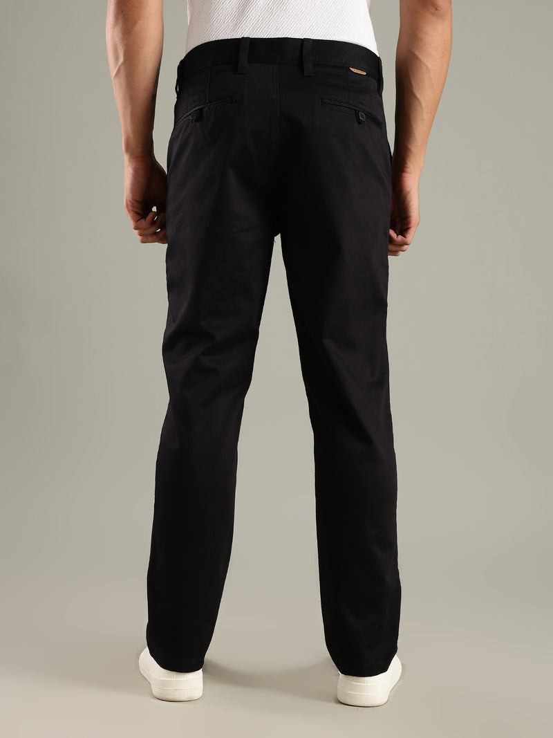 Thomas Scott Men Black Straight Fit Mid-Rise Solid Chinos Trouser