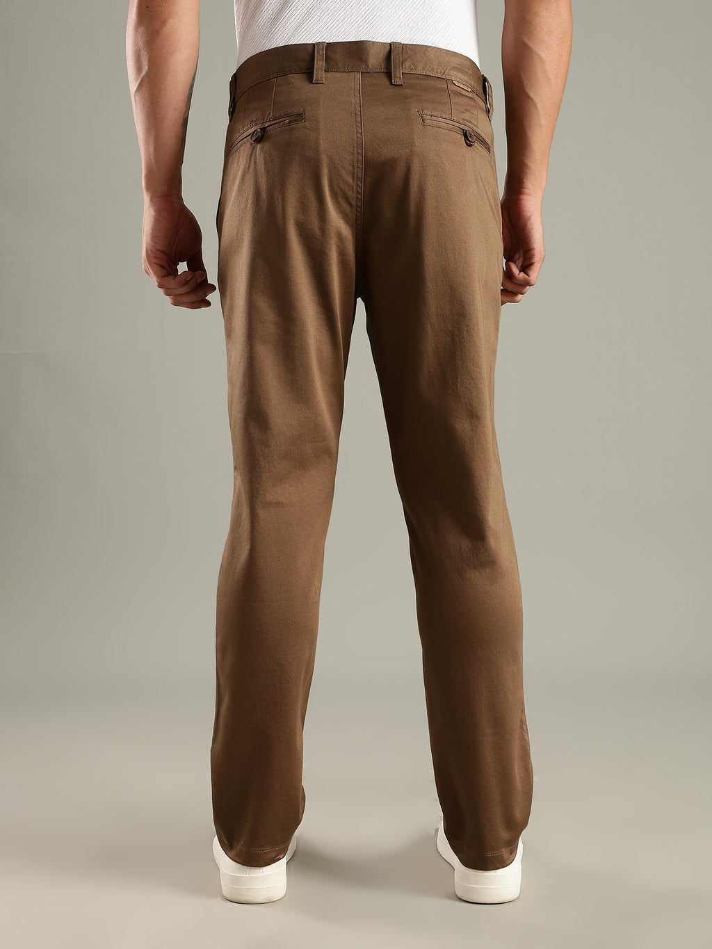 Thomas Scott Men Khaki Straight Fit Mid-Rise Solid Chinos Trouser