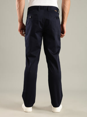 Thomas Scott Men Navy Straight Fit Mid-Rise Solid Chinos Trouser