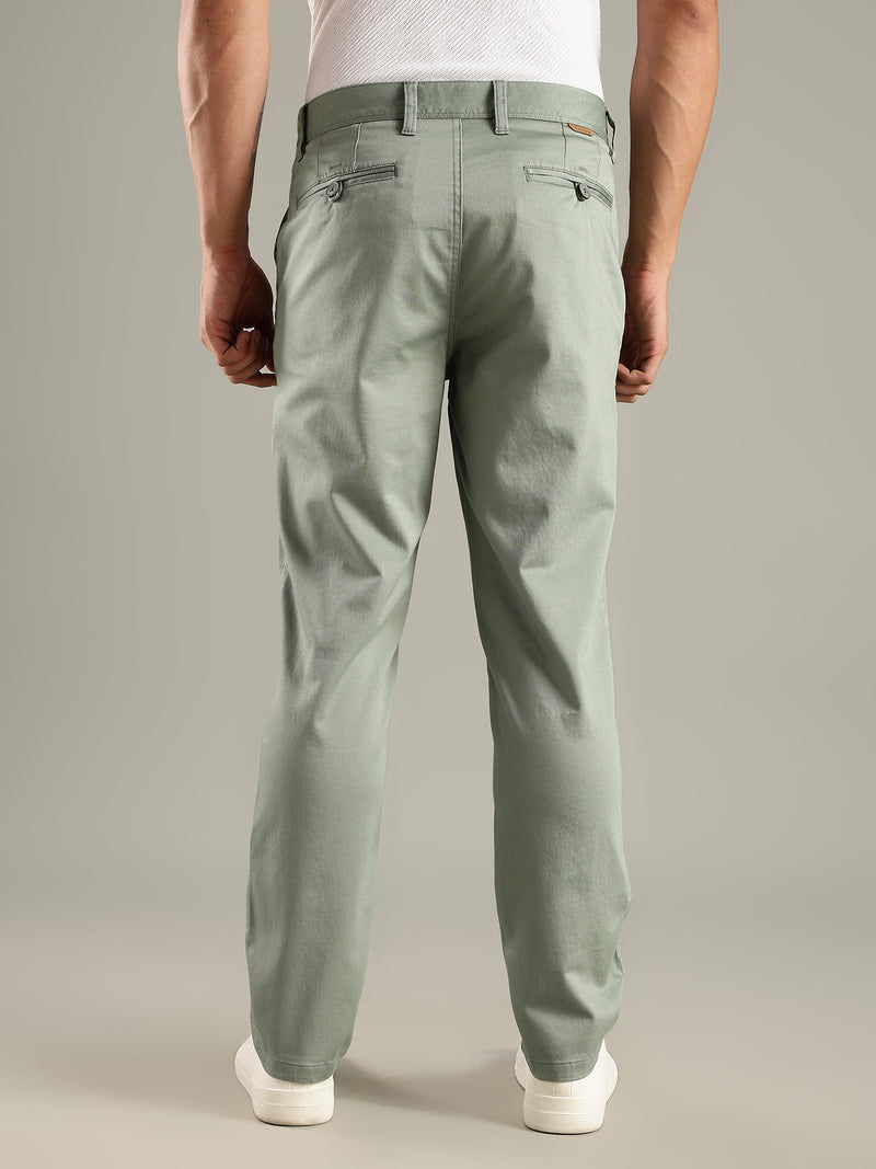 Thomas Scott Men Olive Straight Fit Mid-Rise Solid Chinos Trouser