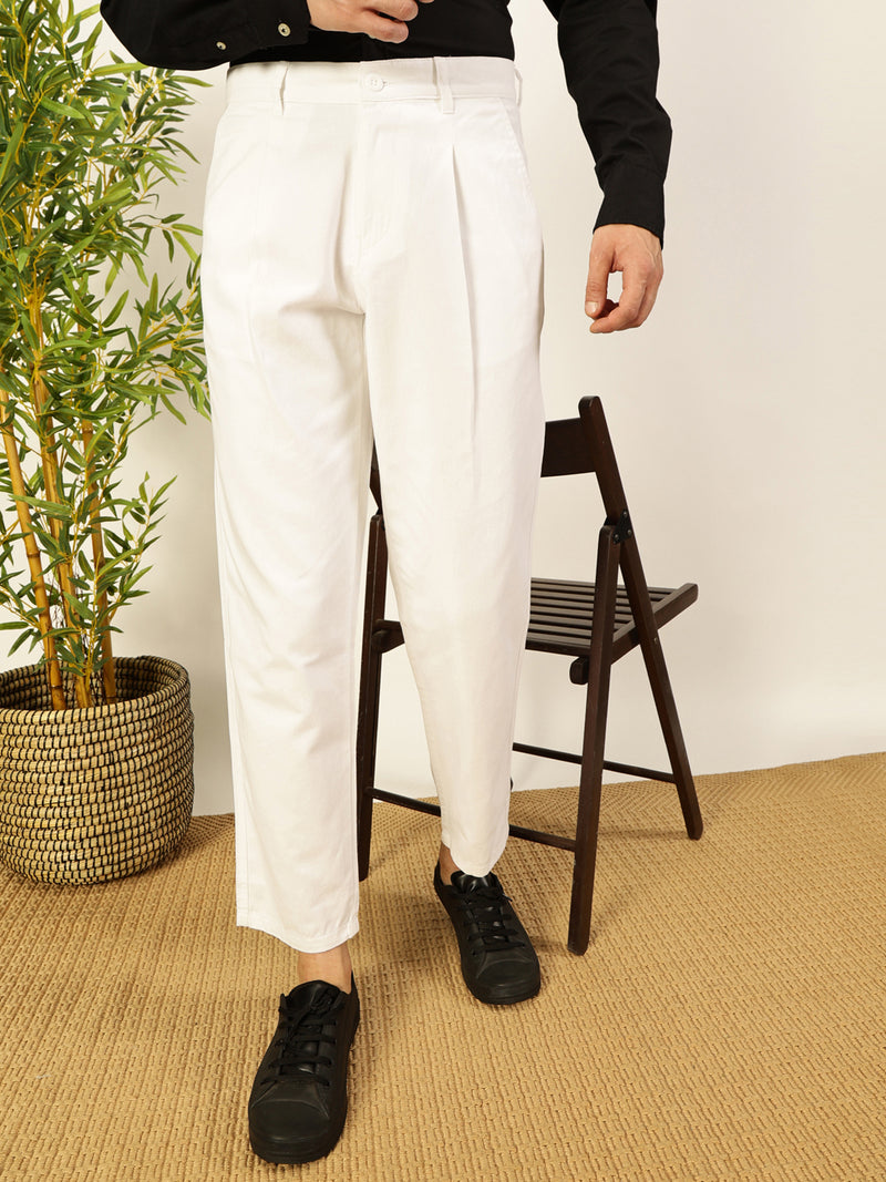 Thomas Scott Men Solid Smart Straight Fit Easy Wash Pleated Chinos Trousers