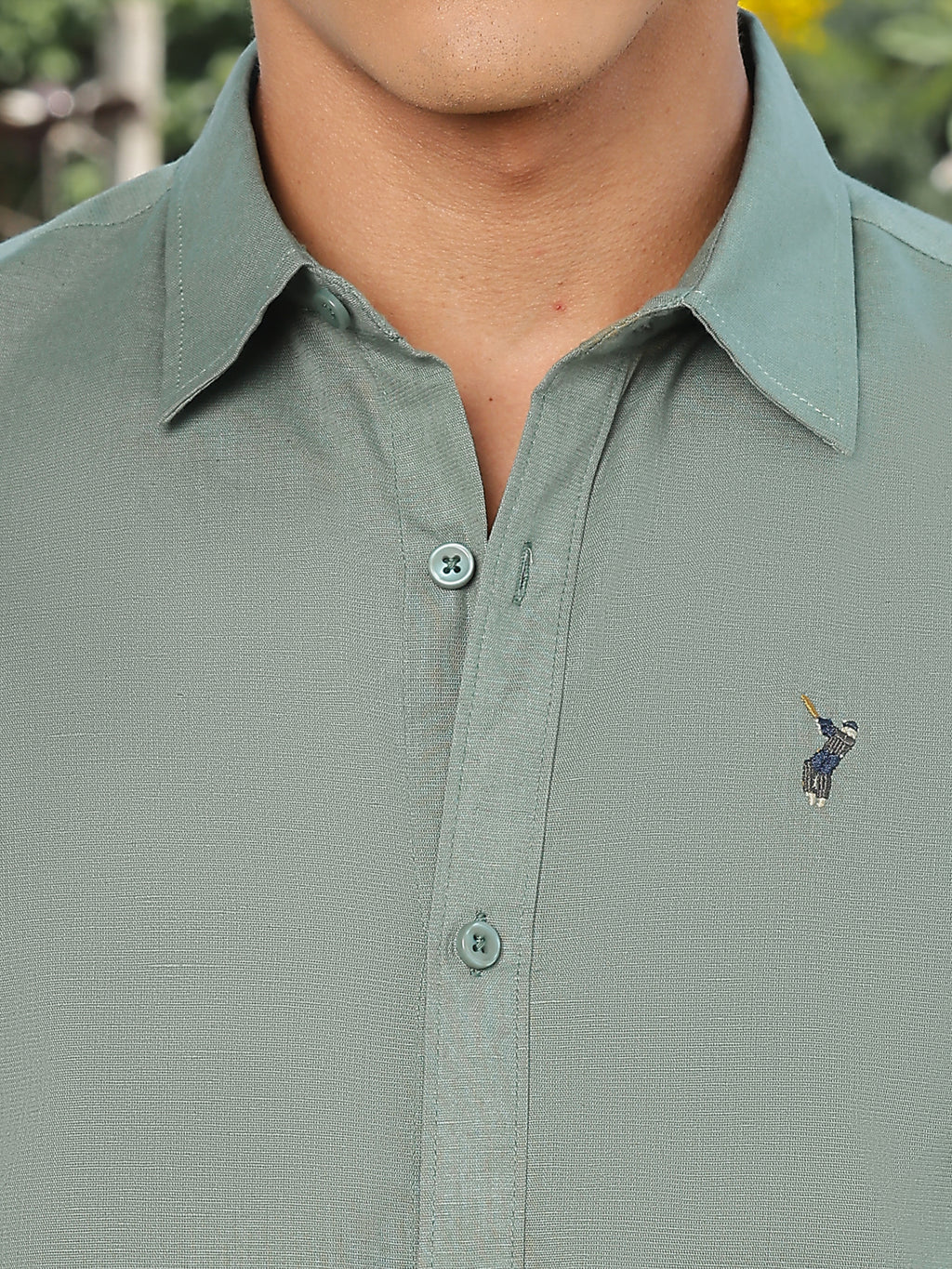 Thomas Scott Men Green Slim Fit Long Sleeves Spread Collar Linen Casual Shirt