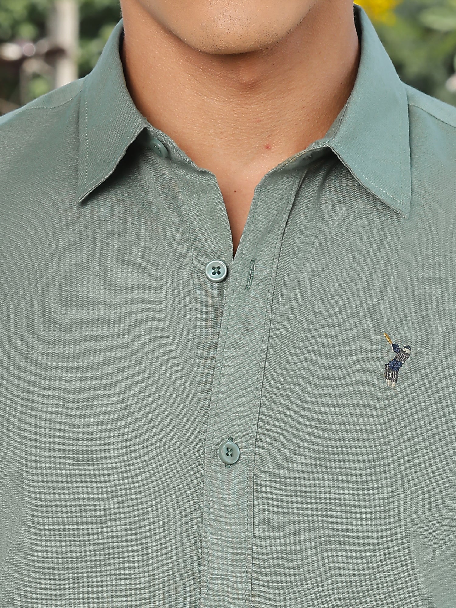 Thomas Scott Men Green Slim Fit Long Sleeves Spread Collar Linen Casual Shirt
