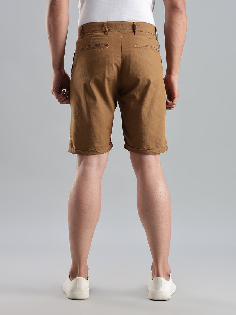Thomas Scott Men Khaki Mid-Rise Regular Fit Solid Cotton Shorts