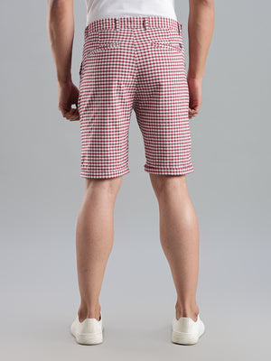 Thomas Scott Men Red Mid-Rise Regular Fit Gingham Checks Cotton Shorts