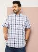 Thomas Scott Men Blue Plus Size Regular Fit Short Sleeves Spread Collar Tartan Checks Casual Shirt